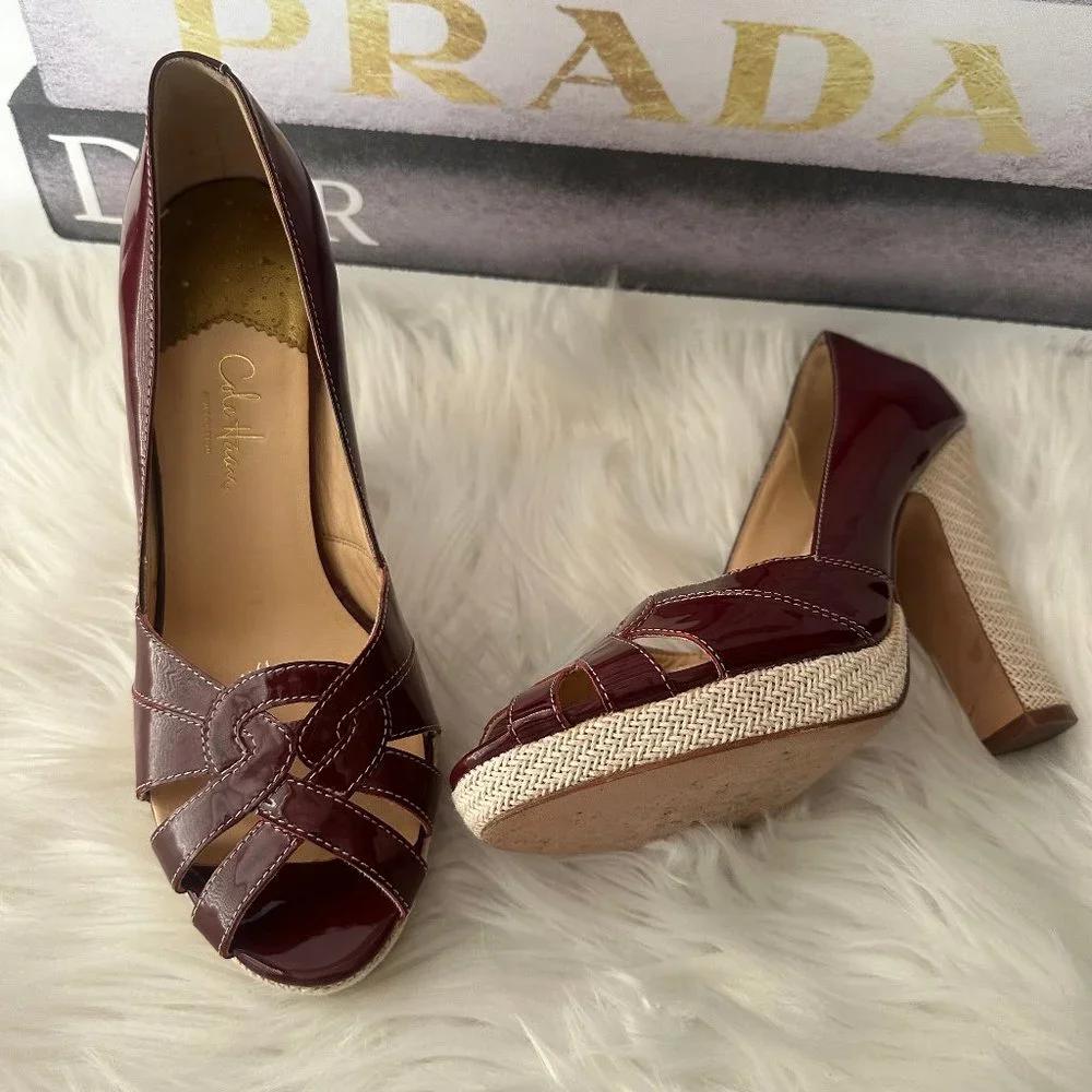 Cole Haan Charlize Nike Air Platform Open-Toe Patent Leather Pumps - Sz 8 - Picture 11 of 13